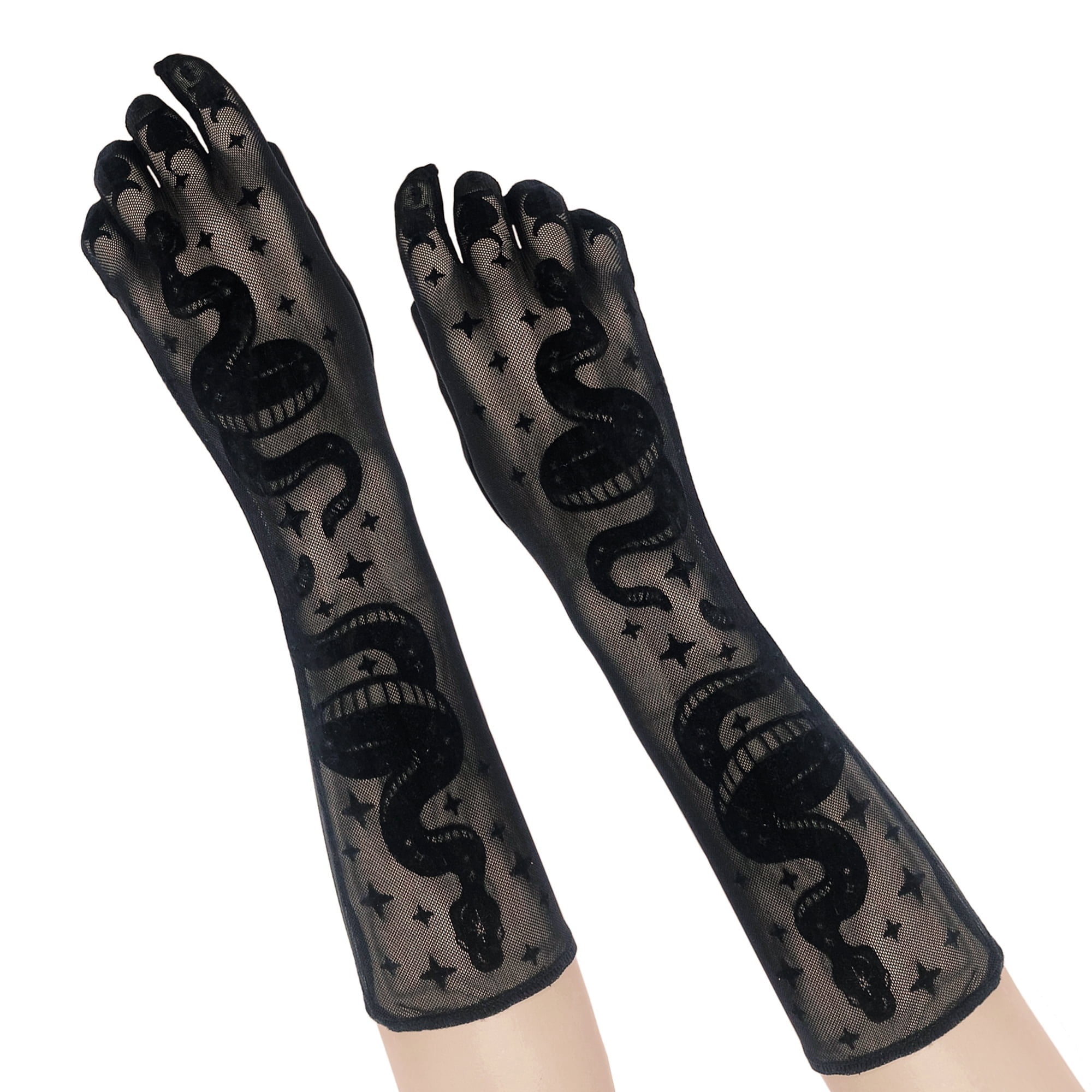 Snake Pattern Sheer Gloves Costume Accessory for Adults, Black, Halloween by Way To Celebrate