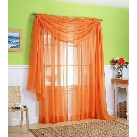 SHEER VOILE 216" LONG WINDOW SWAG SCARF, ORANGE