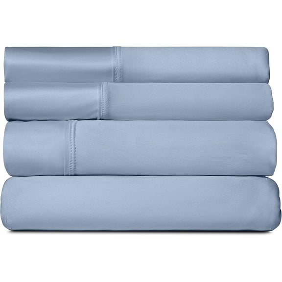 SHEEX - Active Comfort Cooling Sheets Set (King/California King) Blue Sky - Moisture Wicking - 1 Flat Cooling Sheet, 1 Fitted Cooling Sheet, 2 Cooling Pillow Covers - Wrinkle Free - Sleep Aid