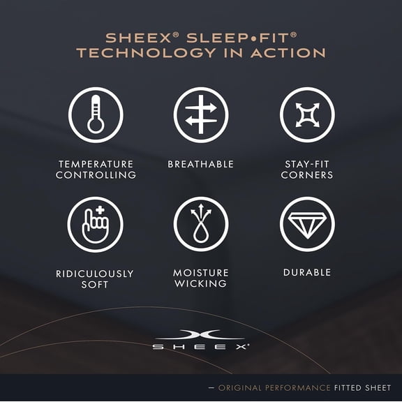 SHEEX Original Performance Cooling Fitted Sheet, 1 Ultra-Soft Fitted Sheet, Deep Pocket Design Fits Mattresses up to 18 Inches, Queen, Graphite