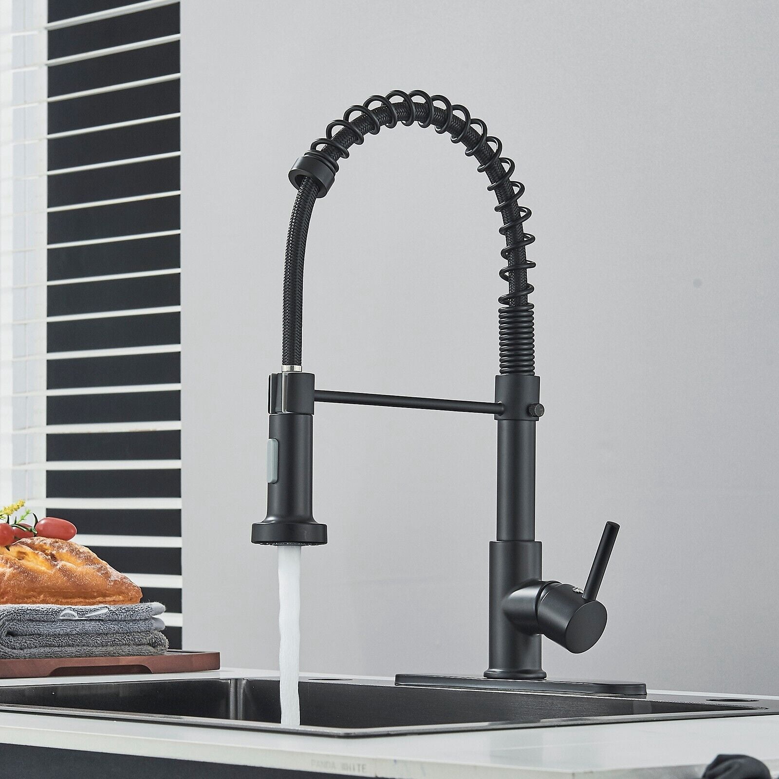 SHEFOR Kitchen Faucets, Matte Black Commercial Kitchen Faucet With Pull ...