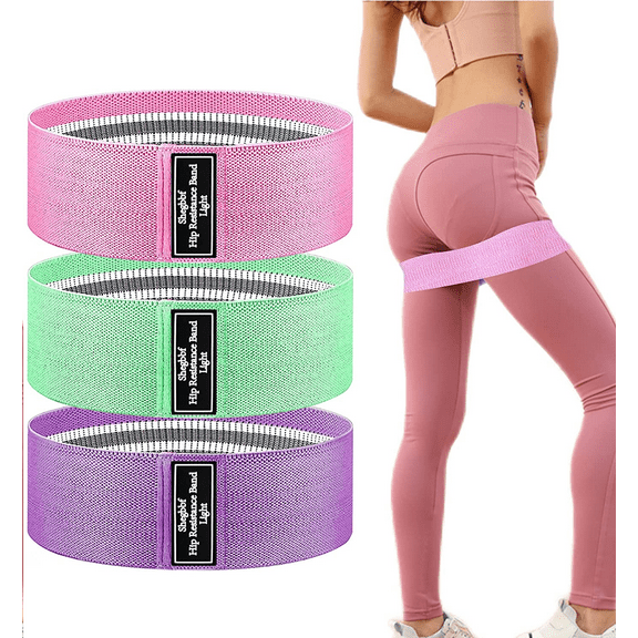 SHEGBBF Anti-Slip Fabric Resistance Bands for Legs & Squats with Workout Recovery 3-Piece
