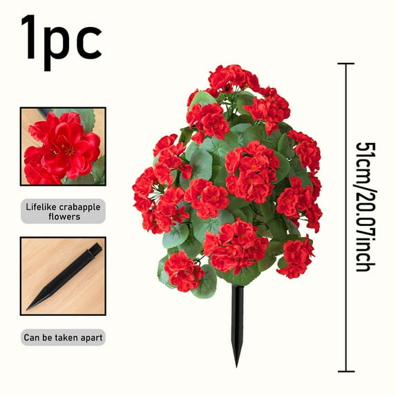 SHEIGUANNI Artificial Begonia Flower Topiary Ball Outdoor Plant Bush Easy to Push in The Ground, Faux Shrub Potted Plant Suitable for Outdoor Potted Hanging Baskets Home Decor-Red