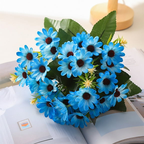 SHEIGUANNI Artificial Daisy Flowers Fake Bouquet for Office Family Party Home Wedding Decorations,Bulk Exquisite High-end Simulated Flowers Faux Floral Daisy Bouquet Pack for Decor-Blue