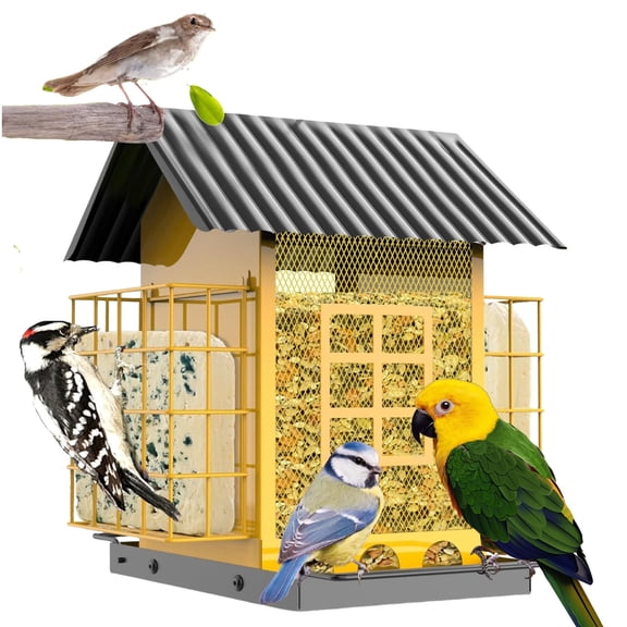 SHEIGUANNI Bird Feeders for Outdoors Hanging, Metal Bird Feeder with Double Suet Cage Cake, Large Capacity, Birdfeeders Sturdy & Weatherproof, Easy to Clean & Refill, Great for Attracting Wild Birds