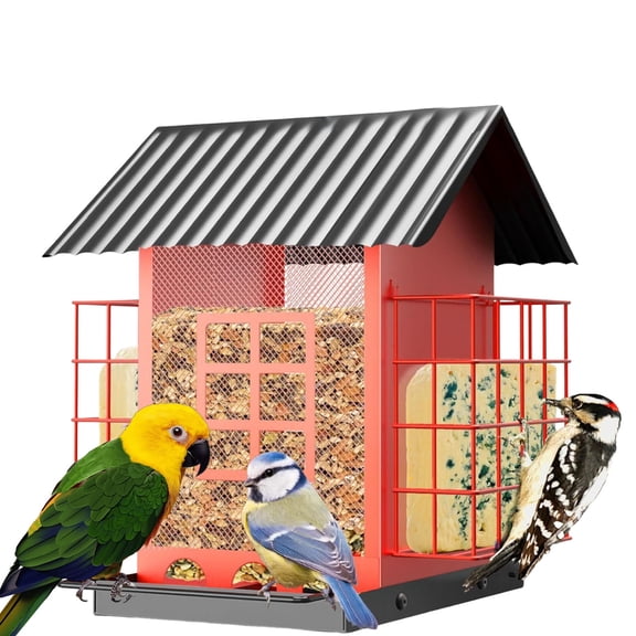 SHEIGUANNI Bird Feeders for Outdoors Hanging, Metal Bird Feeder with Double Suet Cage Cake, Large Capacity, Birdfeeders Sturdy & Weatherproof, Easy to Clean & Refill, Great for Attracting Wild Birds