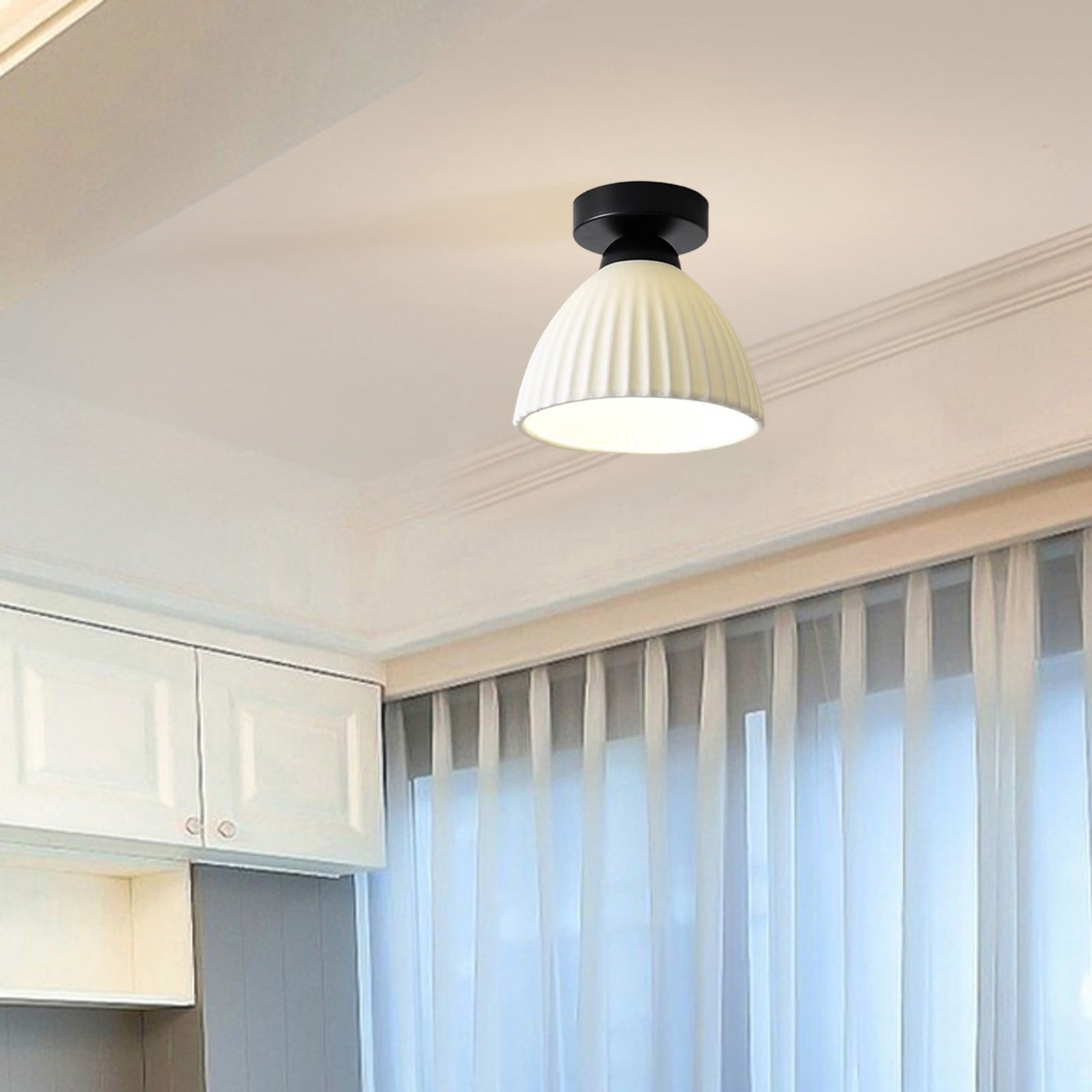 SHEIGUANNI Black Ceramic Ceiling Light for Corridor, Balcony & Entrance - Wrought Iron Base, Energy-Efficient​​