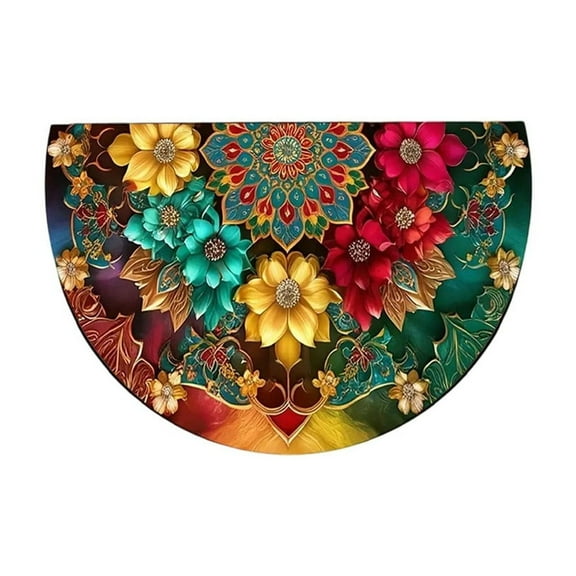 SHEIGUANNI Half Round Door Mat, Ethnic Mandala Floral Semicircle Door Mats, Non Slip Area Rug Soft Doormat for Front Door Indoor Entrance Wear Resistant Welcome Mat for Garage Patio Home Decor