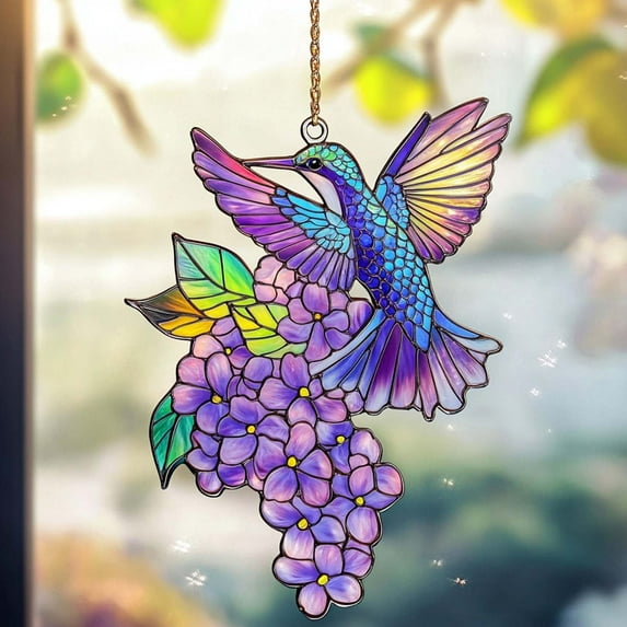 SHEIGUANNI Hummingbird Acrylic Suncatcher Lilac Branch Window Hanging Ornament for Plant Lover Lovers Bird Nerd Gift Sun Catchers Acrylic Windown Suncatchers Windows Christmas Decor
