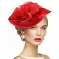 thumbnail image 1 of SHEIGUANNI Kentucky Fascinators Hats for Women - Vintage Tea Party Attire Outfit Headband Church Veil Derby Hat for Women 2025-Red, 1 of 7