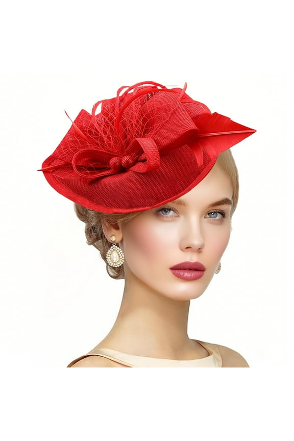 Kentucky Fascinators Hats for Women - Vintage Tea Party Attire Outfit Headband Church Veil Derby Hat for Women 2025-Red