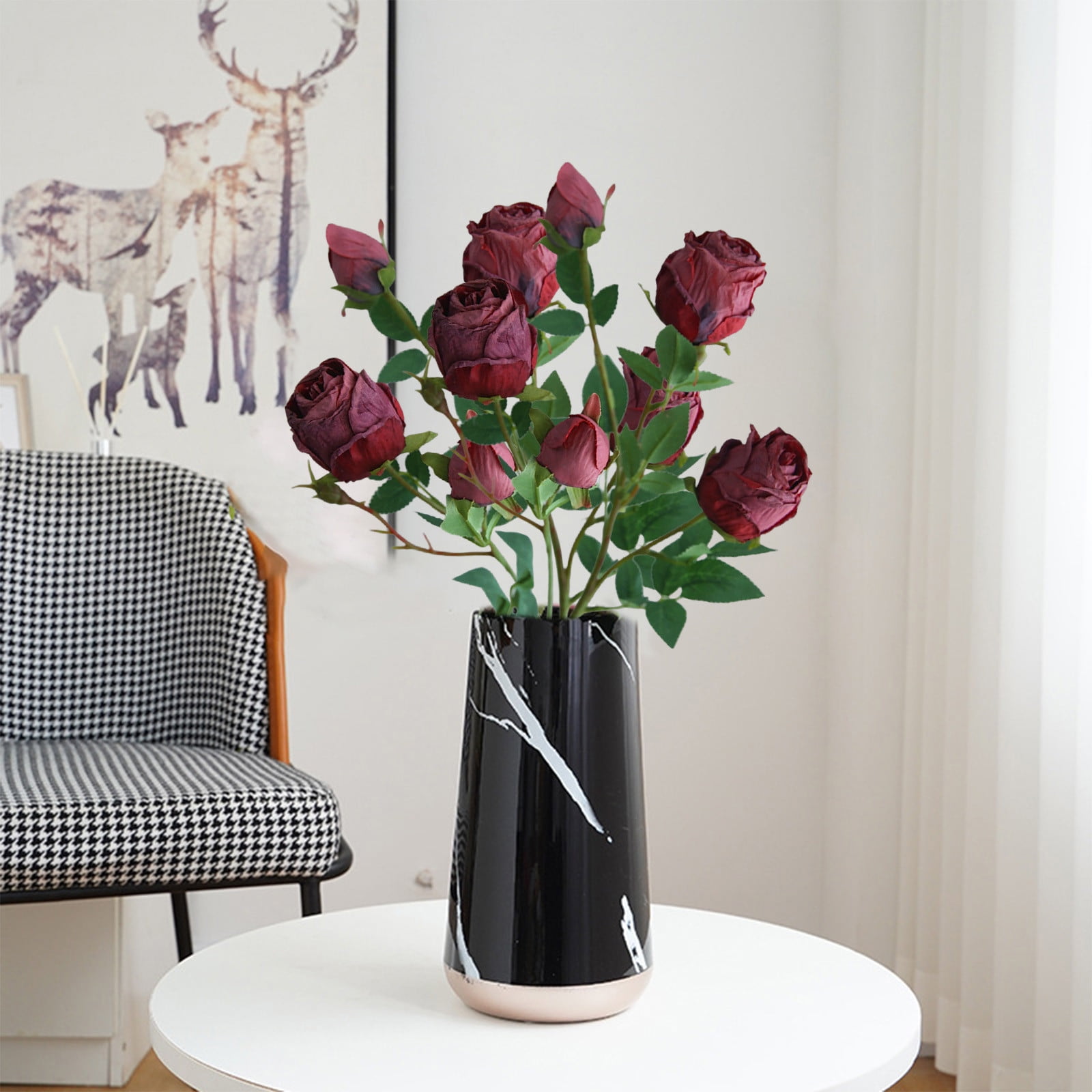 SHEIGUANNI Red Artificial Dried Roses with Burnt Edges – 5 Heads ...