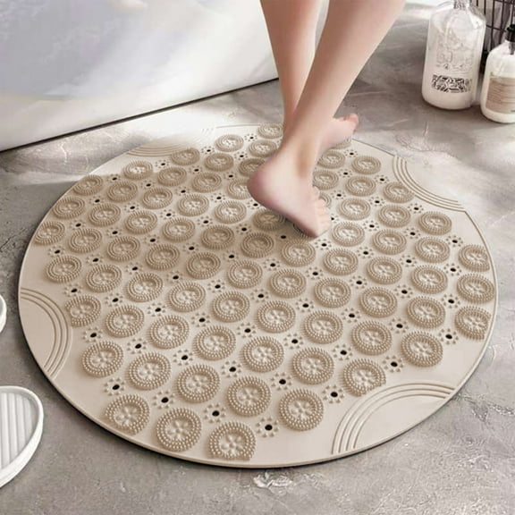 SHEIGUANNI Shower Mat, Round Shower Stall Mat, Rubber Bathtub Mat, Non Slip Bath Mat with Suction Cups and Drain Holes, Machine Washable for Bathroom Bathtub Swimming Pool-Khaki