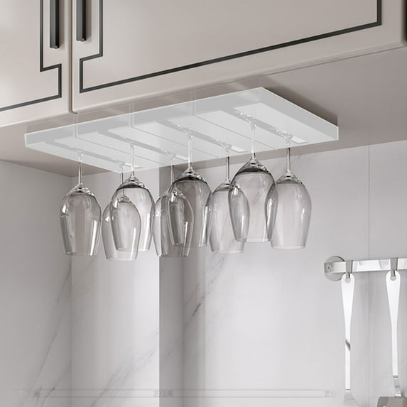 SHEIGUANNI Wine Glass Holder, Plastic Under Shelf Cabinet Wine Glass Rack,Storage and Drying Rack for Stemware Glassware, Wine Glass Hanger for Kitchen,Bar and Restauran-White