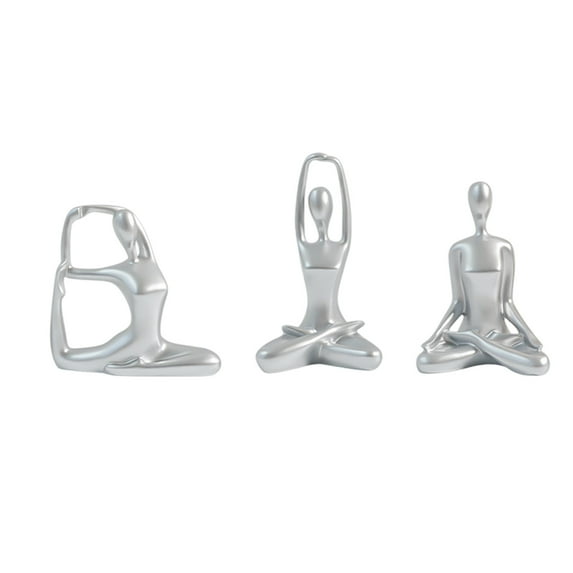 SHEIGUANNI Yoga Statues Set of 3 Meditation Zen Yoga Resin Figurines for Bookself Spiritual Home Decor Table Decorations Sculpture for Living Room Desk Decor-Silver
