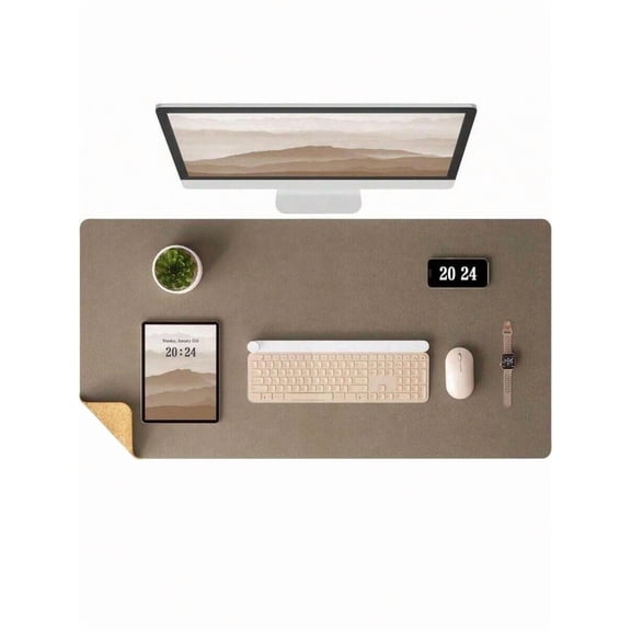 SHEIN 1pc DualSided Desk Mat Leather Cork Desk Protector Large Mouse Pad Writing Pad For Office Home Coffee