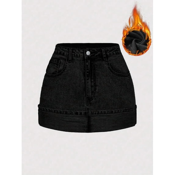 SHEIN MOD Women's Casual Washed Color Block Patchwork Denim Mini Skirt