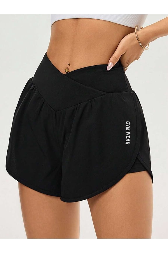 SHEIN Velisys Casual Versatile Solid Color Women V-Waist Loose Fit Shorts For Summer Sports Workout Short Black Workout Shorts