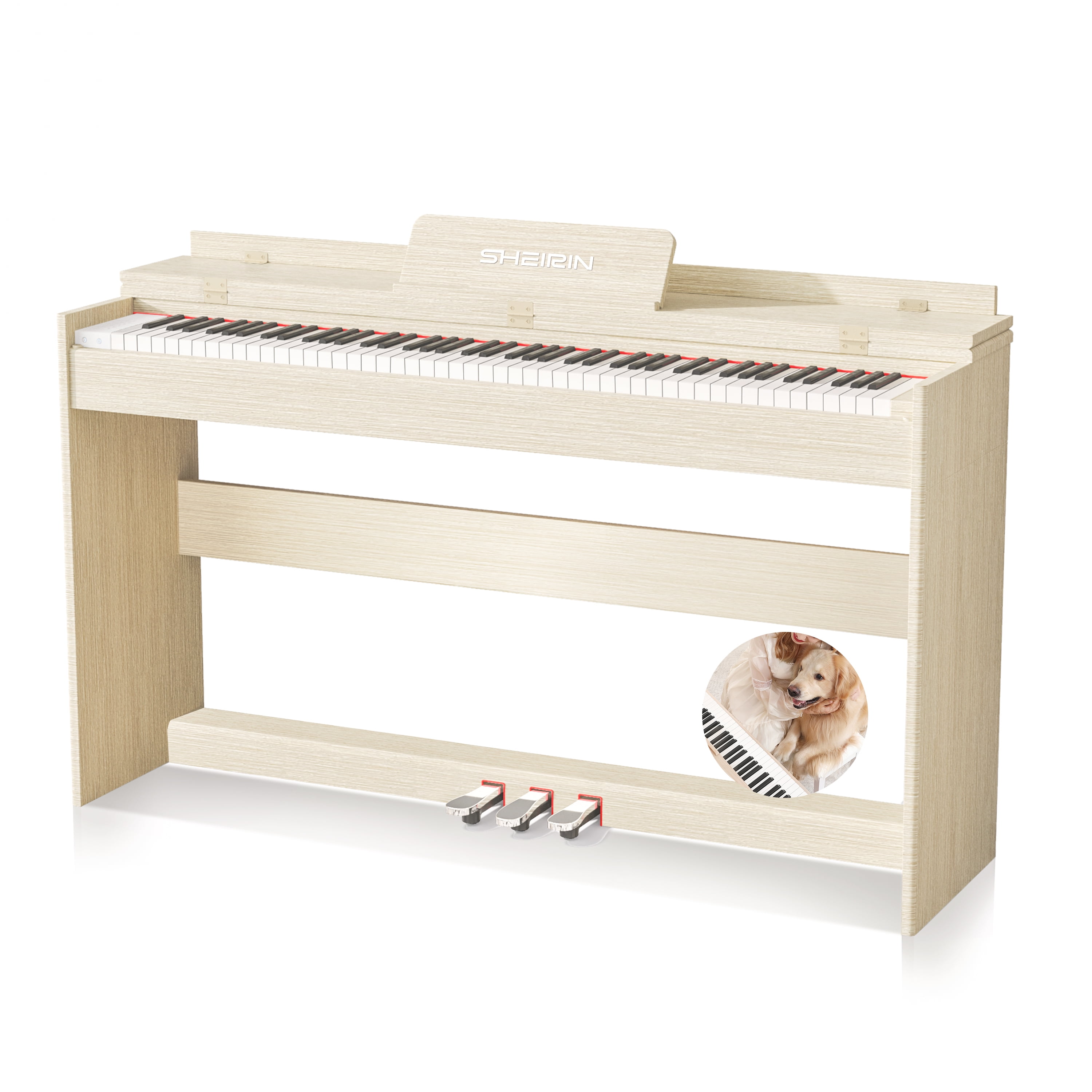 SHEIRIN Digital Piano 88 Keys Weighted Keyboard Electric Piano Beginner MIDI Full Size Hammer Action Stand SR-FH80 (Beige)