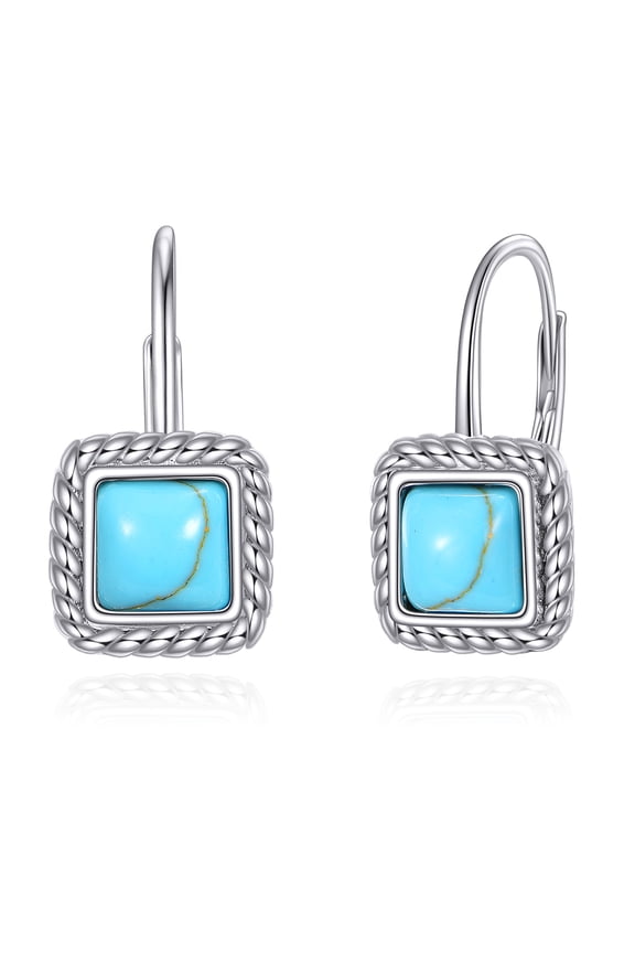 SHEISRS Turquoise Leverback Earrings 925 Sterling Silver Square Leverback Western Earrings for Women Turquoise Jewelry For Gifts Christmas Birthday