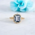 thumbnail image 1 of SHEKHAWATJEWELS 9x7 mm/ 2 Emerald Cut Blue Aquamarine Engagement Ring CZ Diamond Halo Ring Yellow Gold Plated Silver Ring For Women Proposal Christmas Gift, 1 of 7