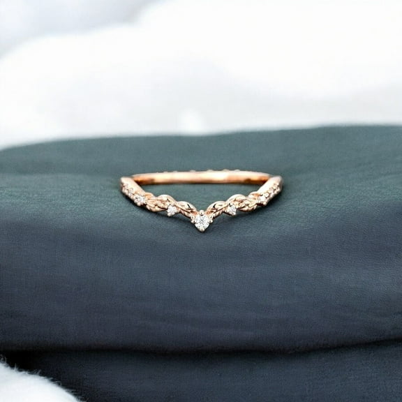 SHEKHAWATJEWELS Nature - Inspired Moissanite Wedding Band / Art Deco Leaf Ring / Rose Gold Plated Silver / Stacking - Matching Women's Jewelry