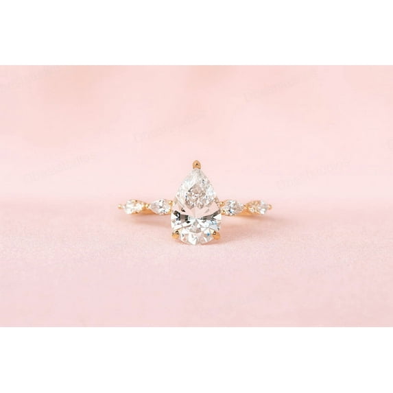 SHEKHAWATJEWELS Pear Cut Moissanite Engagement Ring, Minimalist Dainty Ring, Solid Gold Hidden Halo Wedding Ring,Stunning Promise Anniversary Gift Ring