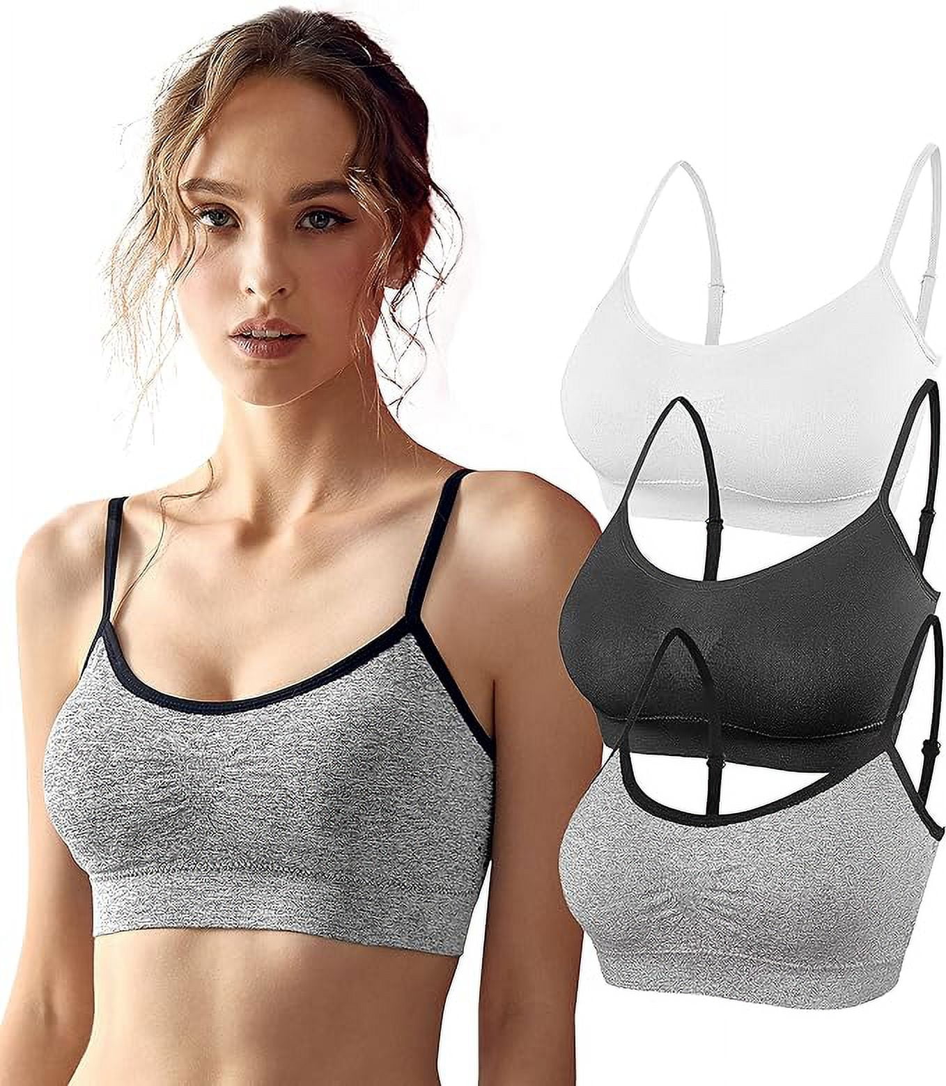 SHEKINI 3 Pieces Women's Sport Bra Seamless Padded Bralettes Yoga Crop Tank Tops with Adjustable
