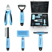 SHELANDY Groomer Partner Pet Grooming Kit ، مجموعة مكونة من 5 قطع مع علبة ألومنيوم ، تتضمن فرشاة Slicker ، Undercoat Rake ، DeShedding Tool ، Flea Comb ، Nail Clipper