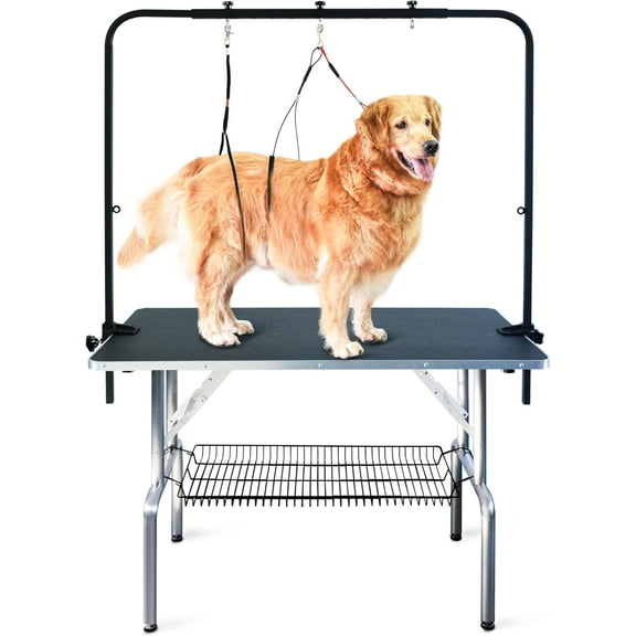 SHELANDY Professional Grooming Table with Overhead Arms/Baskets/Clamps, 46 * 23 inch