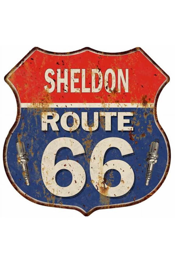 SHELDON Route 66 Sign Shield Metal Gift Man Cave Gift 211110002439