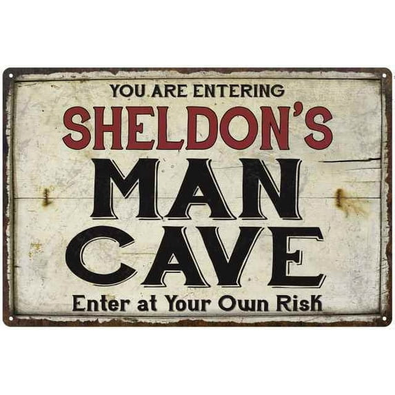 SHELDON'S Man Cave Sign Rustic 12 x 18 Matte Finish Metal 112180035445