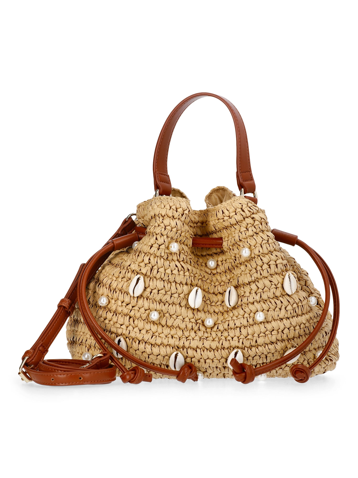 Time and Tru Women's Shell Bucket Bag, Natural