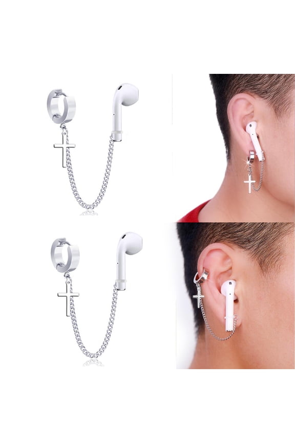 1 Pair Stainless Steel Metal Hoop Earrings Wireless Earphone Holder Anti Lost for AirPods 2&1 3/Pro Earrings for Women Men