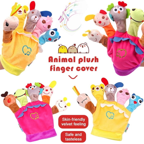 SHELLTON 10 Pcs Different Farm Animals Hand Puppets Set with Cloth Book Story Telling, Finger Puppet Soft Gloves Hand puppets Toys for Kids