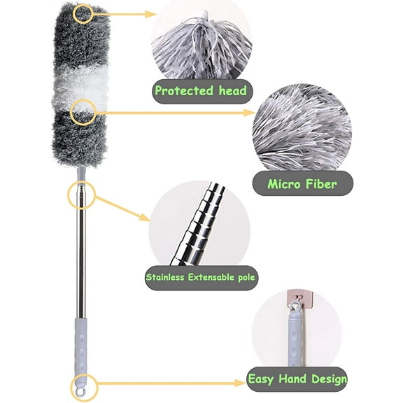 SHELLTON 100 Inch Extendable Cobweb Duster, Scratch-Resistant Cover, Stainless Steel Pole, Detachable Bendable Head, Washable