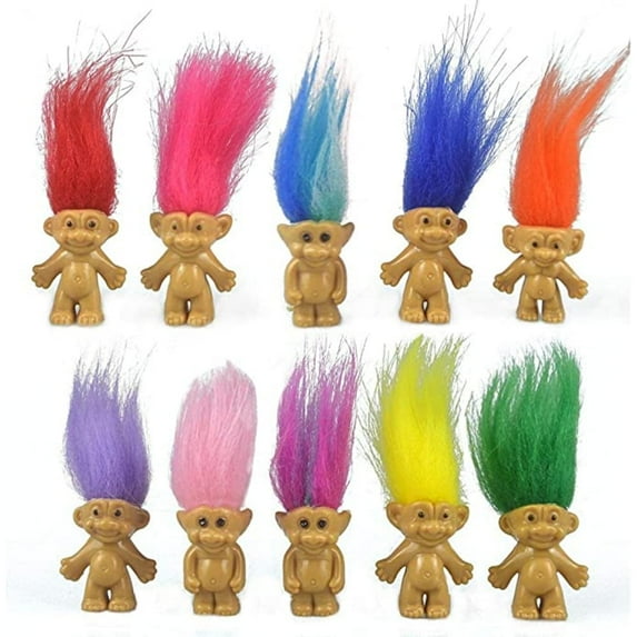 SHELLTON 10Pcs Mini Troll Dolls, PVC Vintage Trolls Lucky Doll Mini Action Figures 1.2" Cake Toppers Chromatic Adorable Cute Little Guys Collection