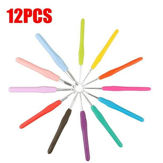 SHELLTON 12 Pack Ergonomic Handle Crochet Hooks Set Soft Needles Crafts Sewing Knitting Hooks Tool for Arthritic Hands (2mm-8mm)