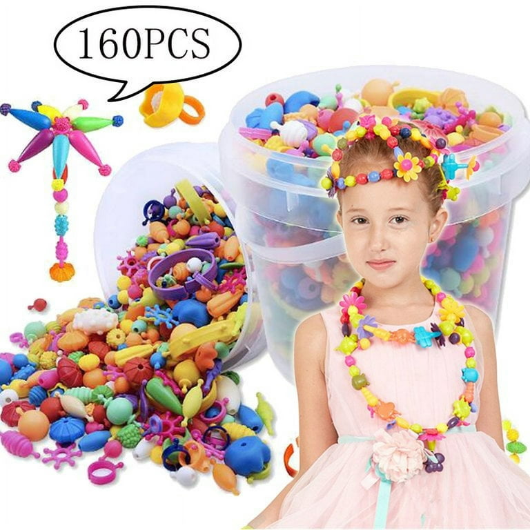 SHELLTON 160 Pieces Snap Pop Beads for Girls Toys - Kids Jewelry