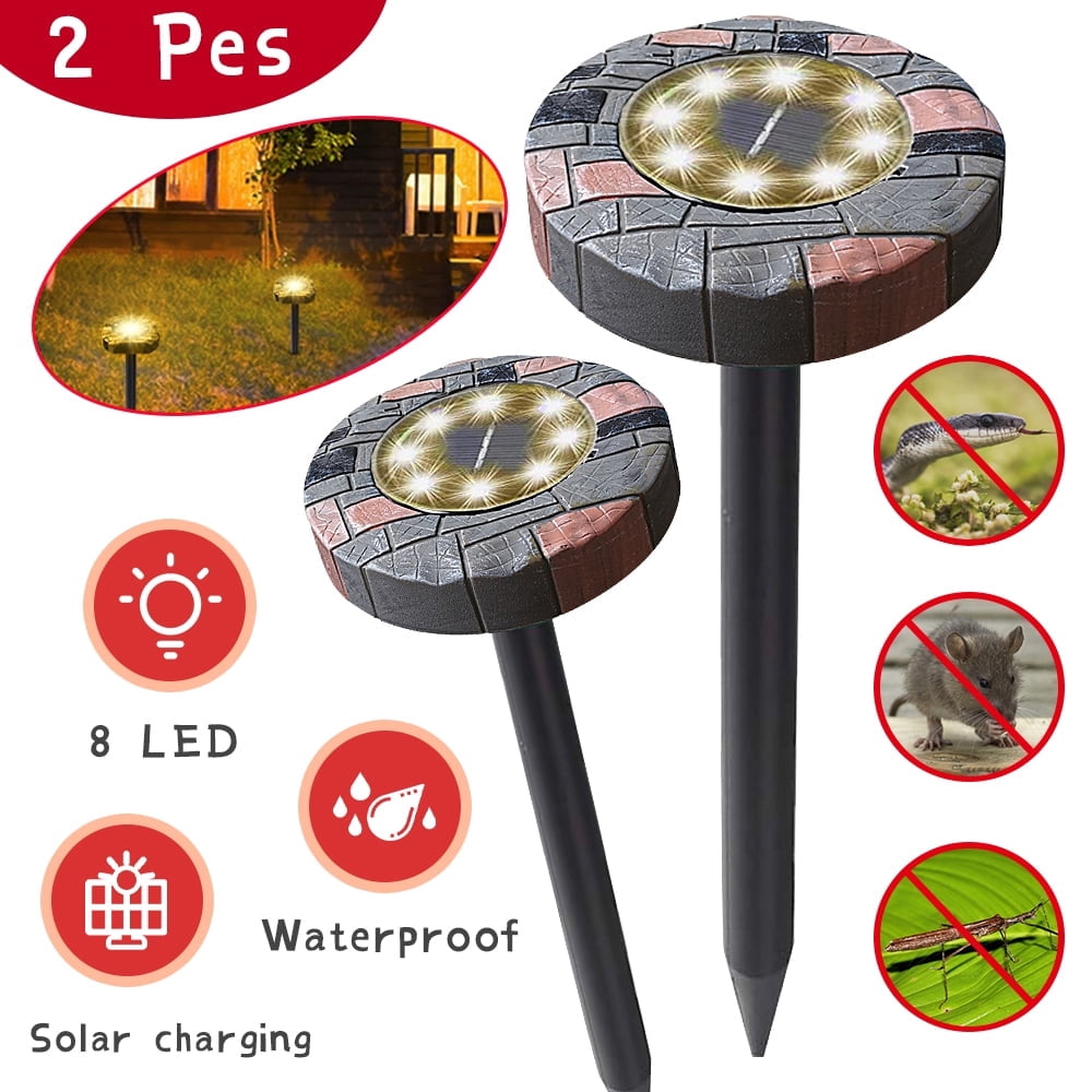 SHELLTON 2 Pack Solar Powered Pest Repeller, LEDs Lawn Light Repel Mole ...