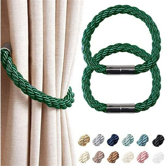 SHELLTON 2 Pack Strong Magnetic Curtain Tiebacks Modern Simple Style Drape Tie Backs Convenient Decorative Weave Rope Curtain Holdbacks for Thin or Thick Home & Office Window Draperies