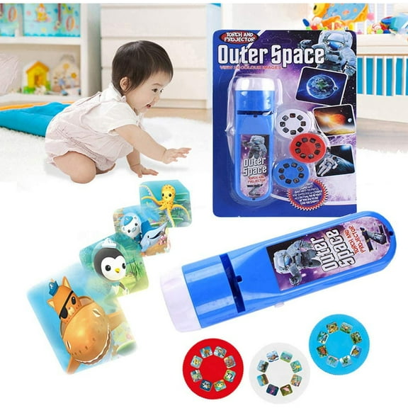SHELLTON 2 Set Slide Projector Torch Projection Light Small Torches lamp Flashlight Educational Learning Bedtime Night Light for Children(48 Images,Outer Space+ Animal)