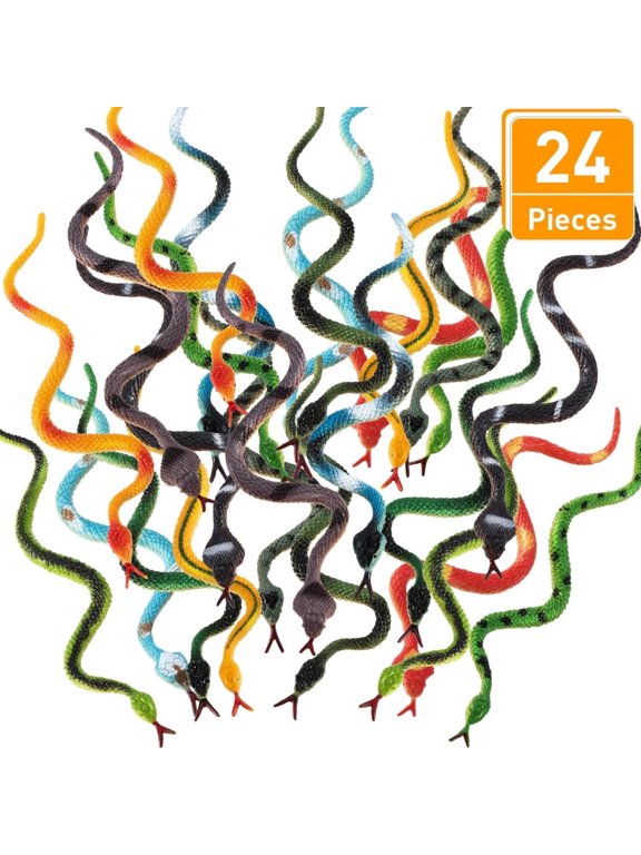 24 Pieces Plastic Snakes Rain Forest Snakes Realistic Rubber Snakes Assorted Colorful Fake Snake Toys for Halloween Party Favors Decoration, Prank Toys
