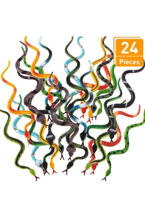 24 Pieces Plastic Snakes Rain Forest Snakes Realistic Rubber Snakes Assorted Colorful Fake Snake Toys for Halloween Party Favors Decoration, Prank Toys