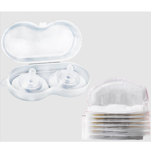 SHELLTON 2PCS Silicone Nipple Protectors Feeding Mothers Shields Nipple Protection Cover with 50PCS Disposable Nursing Pads for Breastfeeding
