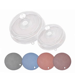 SHELLTON 2Pcs Microwave Plate Cover, BPA Free Dish Cover Splatter Guard Lid with Steam Vent with 4Pcs Round Honeycomb Non-slip Silicone Heat Insulation Table Bowl Cup Pad