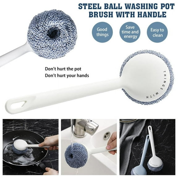 SHELLTON 2pcs Kitchen Scrub Brush Sink Bathroom Brushes, Kitchen Scrub Brush with Comfortable Grip Handle for Pot Pan Dishes Cleaning, White