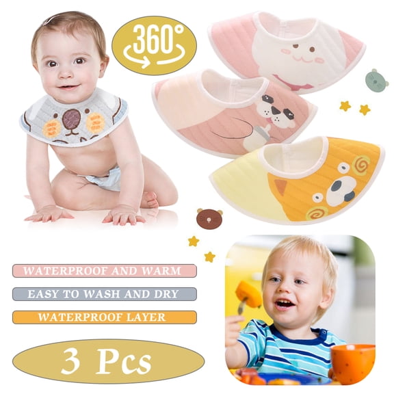 SHELLTON 3 Pack 360 Baby Bandana Drool Bibs, Unisex Bib Set with Snaps for Drooling, Teething and Feeding, Soft and Absorbent Bib, Baby Shower Gift Set