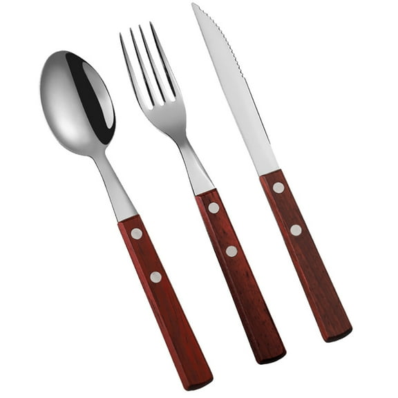 SHELLTON 3 Pack Wooden Handle Stainless Steel Cutlery Set Forks Spoons Knives Flatware Set