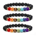 thumbnail image 1 of SHELLTON 3PCS Men Women 8mm Lava Rock 7 Chakra Essential Oil Diffuser Bracelet Elastic Natural Stone Energy Yoga Colorful Bead Bracelet, 1 of 7